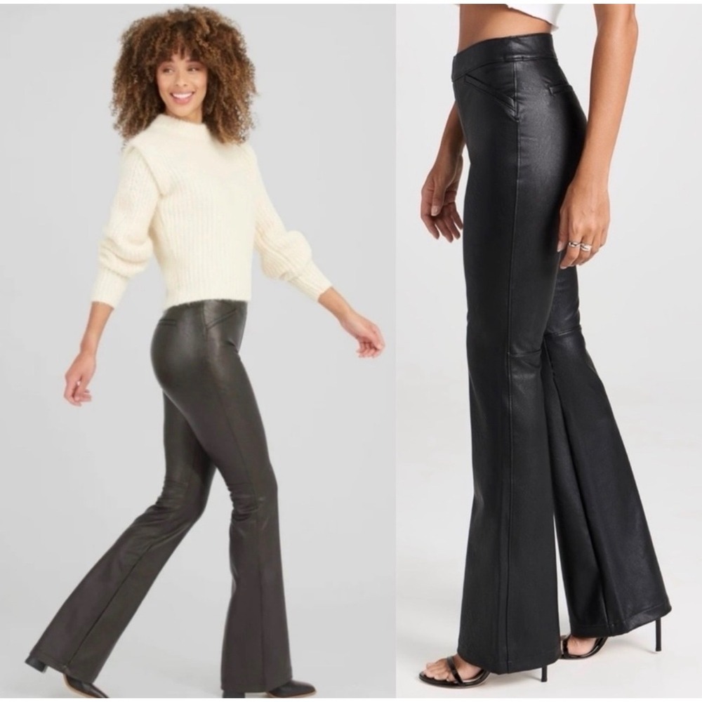 Spanx Faux Leather Flare Pants Black Pull On Shaping 20457R Womens XL